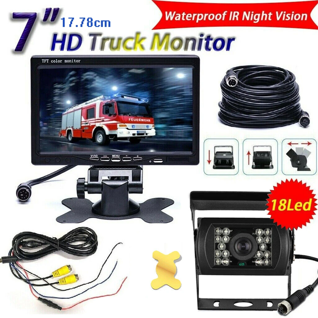 Bileeko Car Truck Backup Camera and Monitor Kit Rear View Camera 7 inch LCD Monitor Parking System for 12V-24V Bus RV Trailer