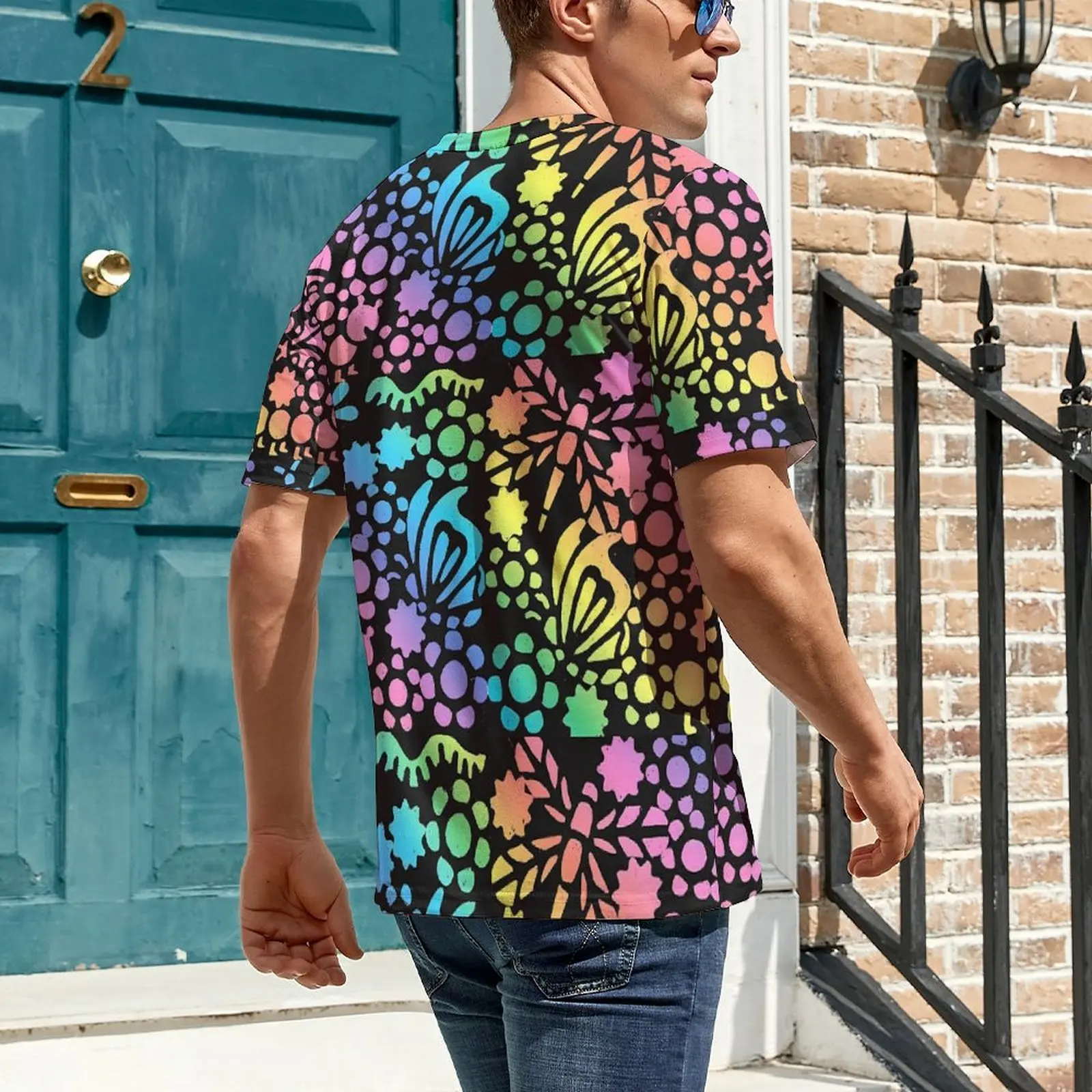 Mens Flower Power T-Shirt Neon Butterfly Print Harajuku T Shirts Short-Sleeved Printed Tops Wholesale Casual Plus Size Clothes