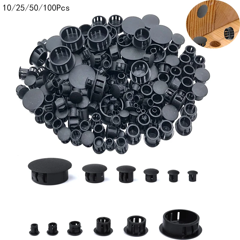 5-38mm Plastic Hole Plug Snap-on Cover Hole Nylon Plugs Dust Caps Flat Head Reserved Hole Plugging Use For Table Box Extra Hole