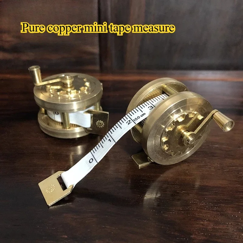 Exquisite Pure Copper Tape Measure Brass Manual Reel Portable Retro Flywheel Small Tape Measure Measuring Tool