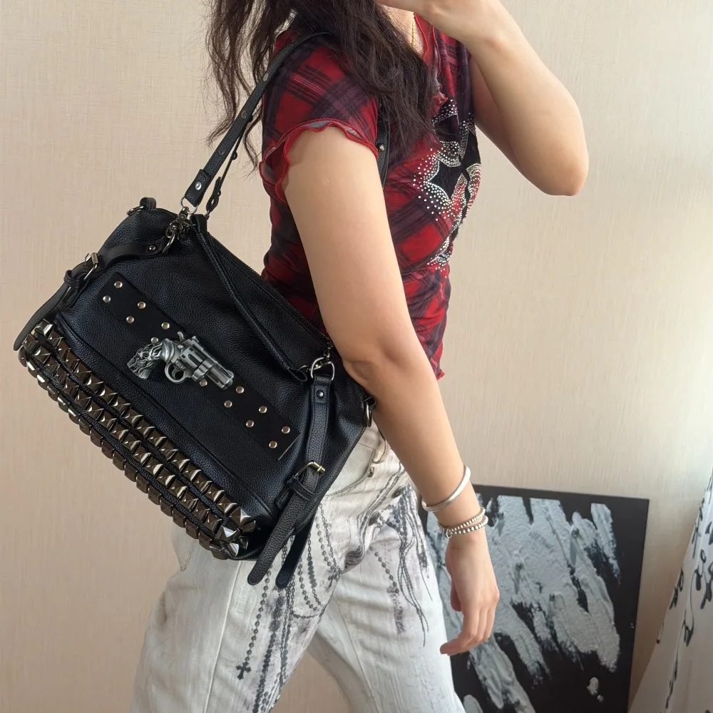 Vintage Subculture Punk Rivets Women's Bag Original Designed Crossbody Bags Underarm Square Bag