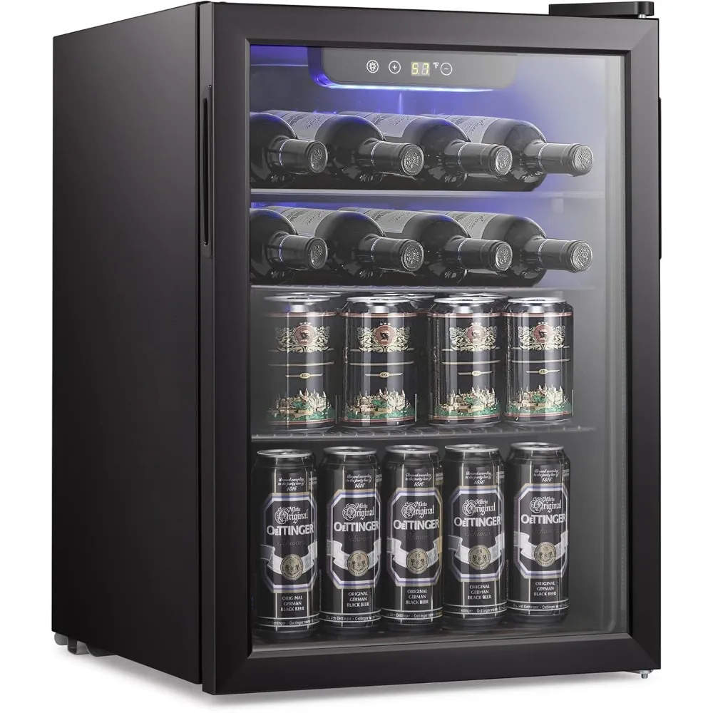 2.6cu.ft Wine Cooler/Cabinet Beverage Refrigerator, Small Mini Wine Cellar Fridge, Beer Soda Clear Front Glass Door