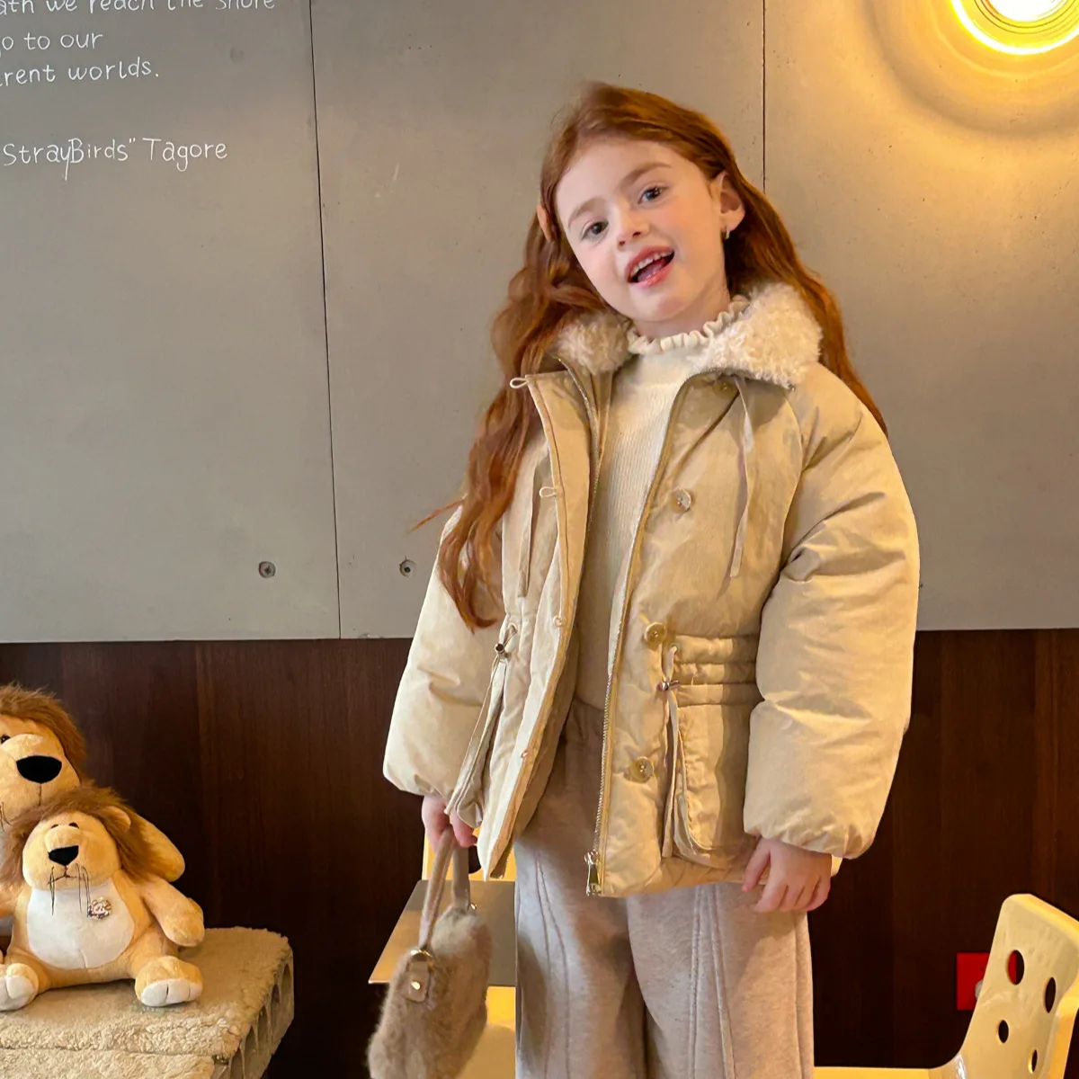 

Зимние корейские детские парки для девочек, утепленная теплая верхняя одежда для маленьких девочек, пальто с флисовым воротником, куртки на молнии для маленьких девочек