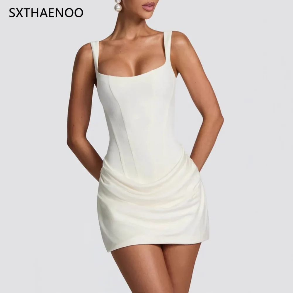

SXTHAENOO Sexy backless Slip Folds Dress Women Elegant Birthday Party Dresses Woman Bodycon Evening Short Dresses Vestidos