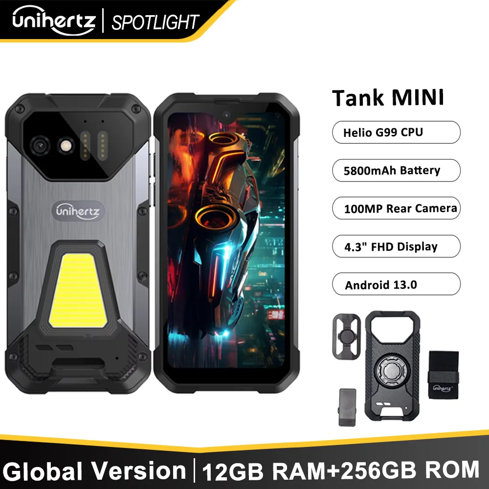 Unihertz 8849 Tank Mini Rugged Smartphone 4.3 Inch Small Cell Phone 24GB+256GB Android 13 5800mAh 100MP Cameras IP68/IP69K Phone