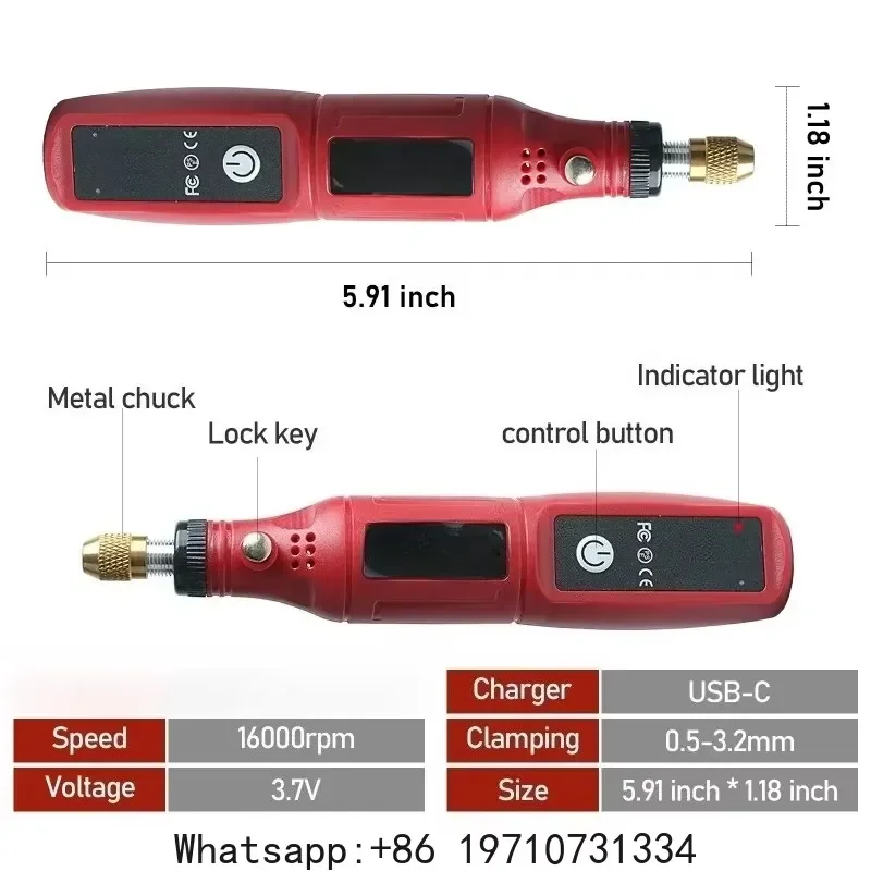 for Cordless Mini Rotary Tool 3.7V Rechargeable Electric Grinder Polisher Nail Art DIY Engraving Sanding Cutting Kit Portable