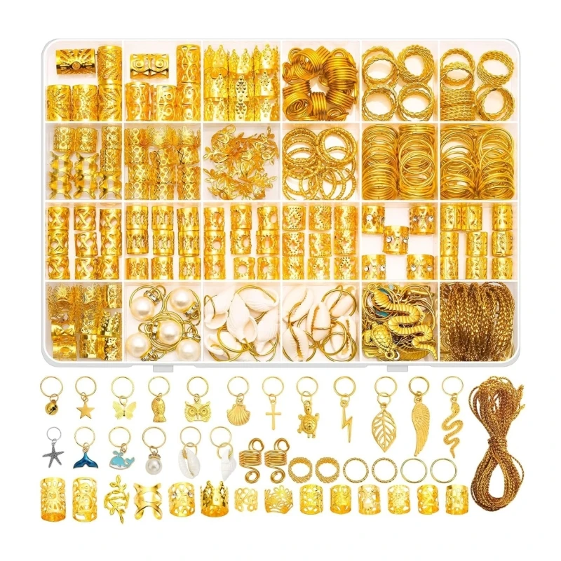 285PCS Electroplated Hair Rings With Hollow Design Unisex Hair Jewelry For Dreadlocks And Braids