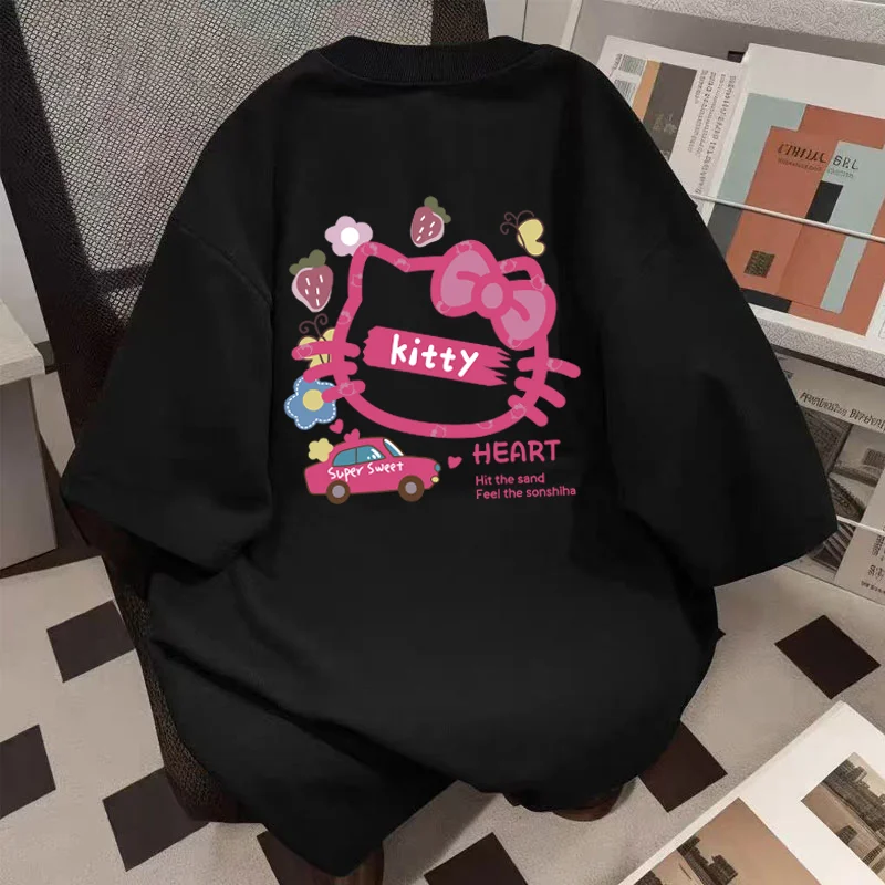 

HelloKitty T-shirt Oversized Cotton Short Sleeve Sanrio Cartoon Relaxed Fit Crew Neck Tee Lightweight Summer Effortless Chic Top