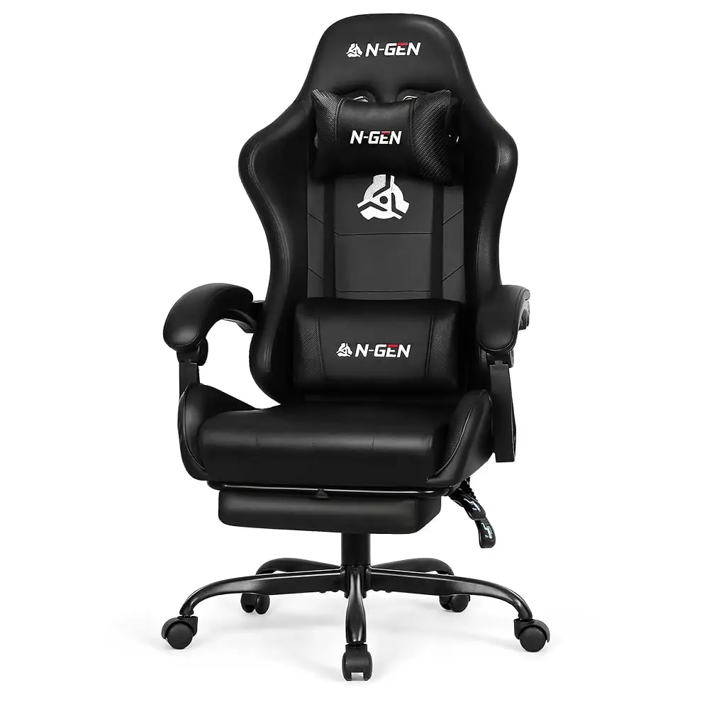 

Video Gaming Chair With Footrest Lumbar Support For Home Office High Ba Recliner Height Adjustable Ergonomic Comfy Leather