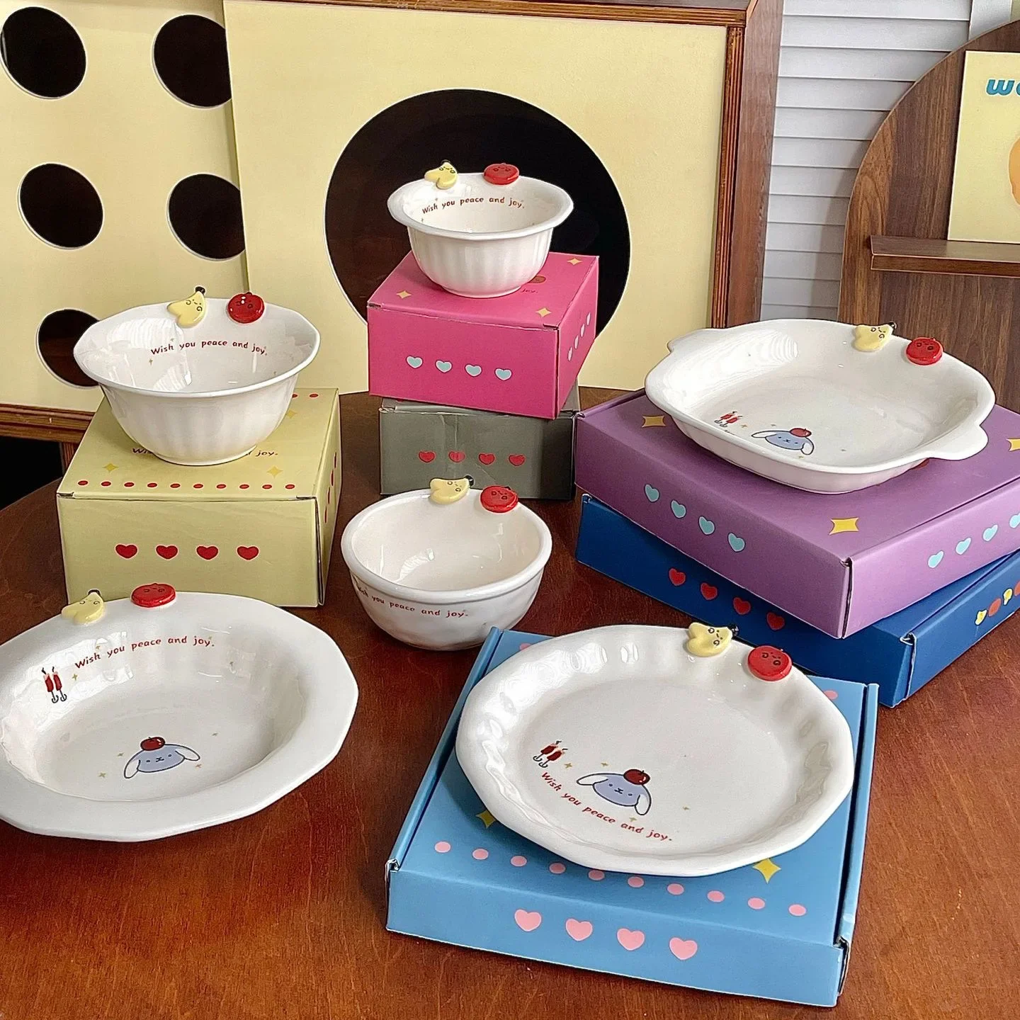 

High Aesthetic Bowls Plates Salad Dessert Deep DishesFruit Paradise Ceramic Tableware Set