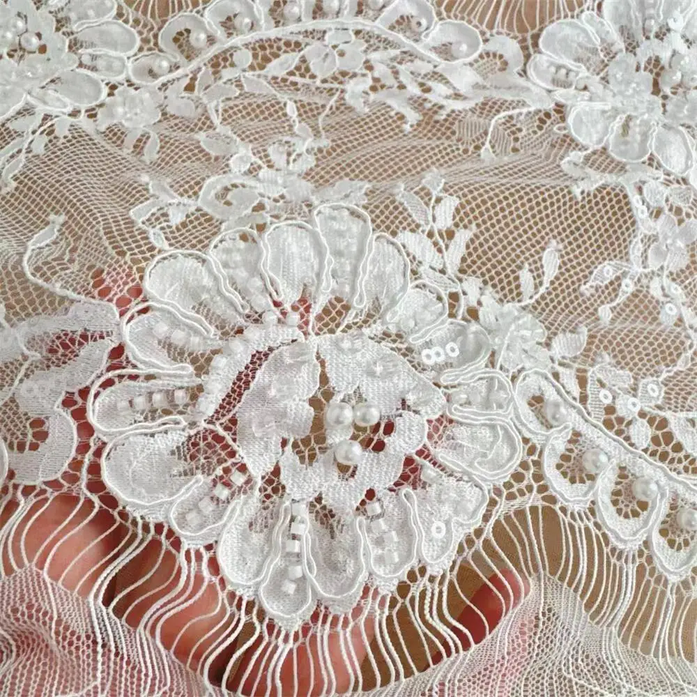 3M. Seilbestickte Perlenqualität, weiße, genähte Perlenspitze, Spitzenkopfschleier, Hochzeitskleid, Dekorationszubehör, handgemachte Spitze zum Selbermachen – Detail 2