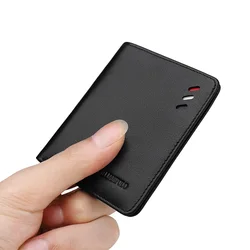 Slim Mini Wallet Men's short leather vertical men's wallet  Card bag King Paul black plain print