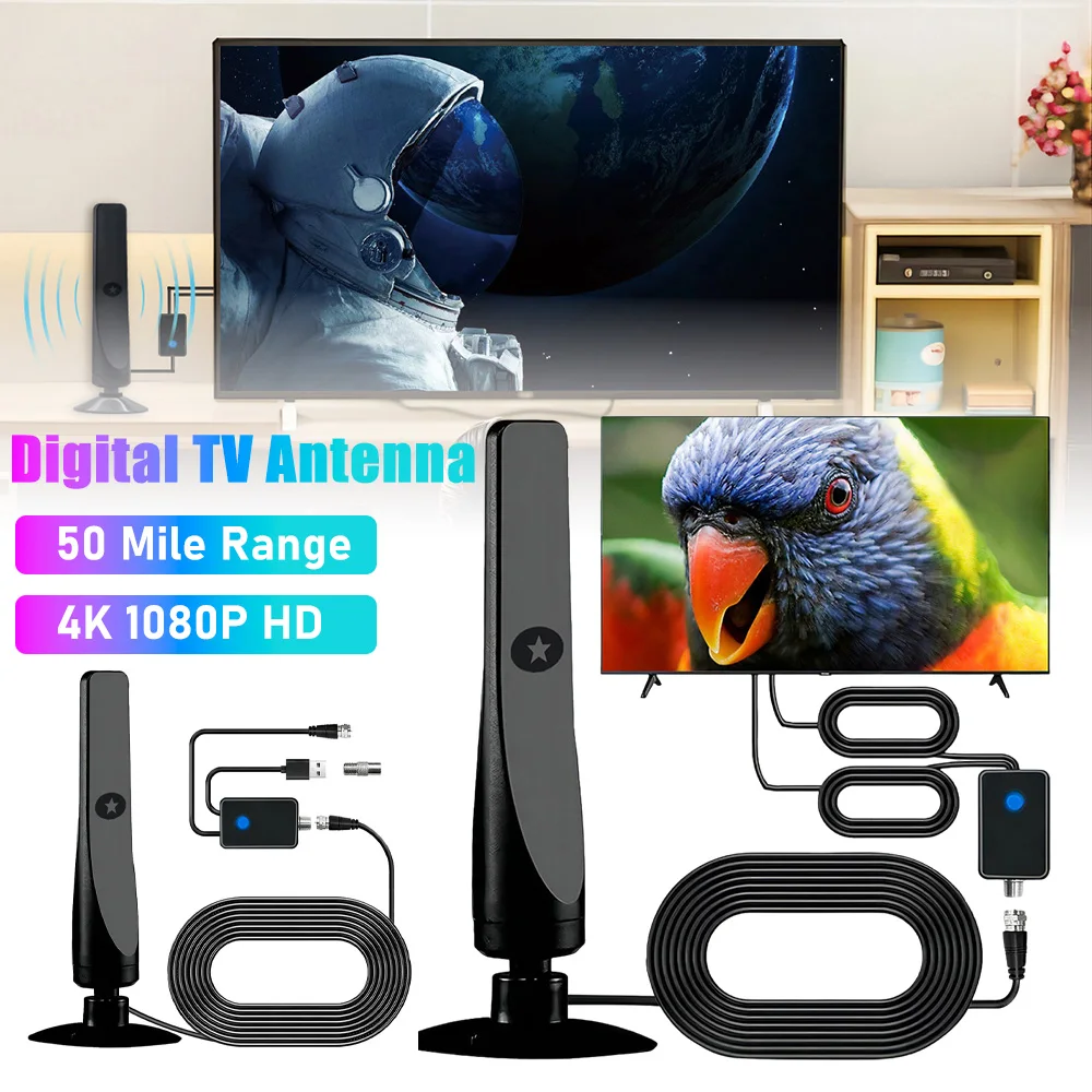 

50-миллиметровая ТВ-антенна HD Цифровая ТВ-антенна с поддержкой усилителя сигнала 4K 1080P Антенна с высоким коэффициентом усиления 25DBI Внутренняя и наружная ТВ-антенна