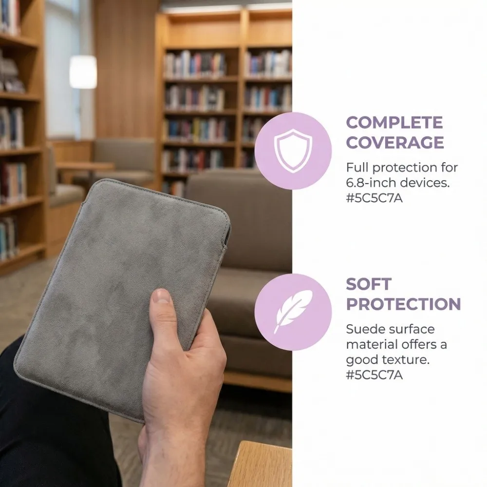 6.8 7 10.2 inch e-Reader Sleeve 10/11/12th Generation PU Leather Carrying Case for Kindle Paperwhite/Colorsoft/Scribe