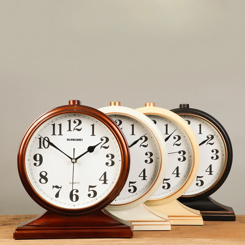 Vintage European Style Wooden Table Clock Quiet Decorative Desk Clock for Home Office  Time