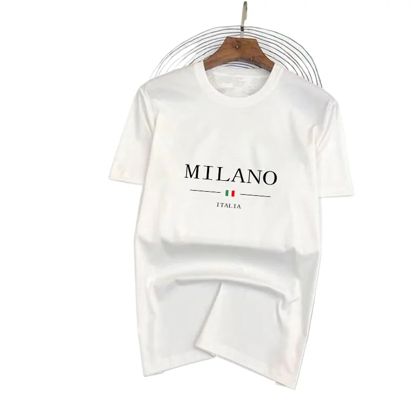 

Milan Summer Luxury Brand T-shirt Men's And Women's Short Sleeved Tops Solid Color Fashion Casual Graphic Print Tshirt Clothes