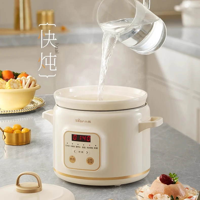 Pentola per stufato elettrica per uso domestico Bear Spezzatino rapido, con tazza piccola, casseruola elettrica, pentola per porridge in ceramica pentola programmabili