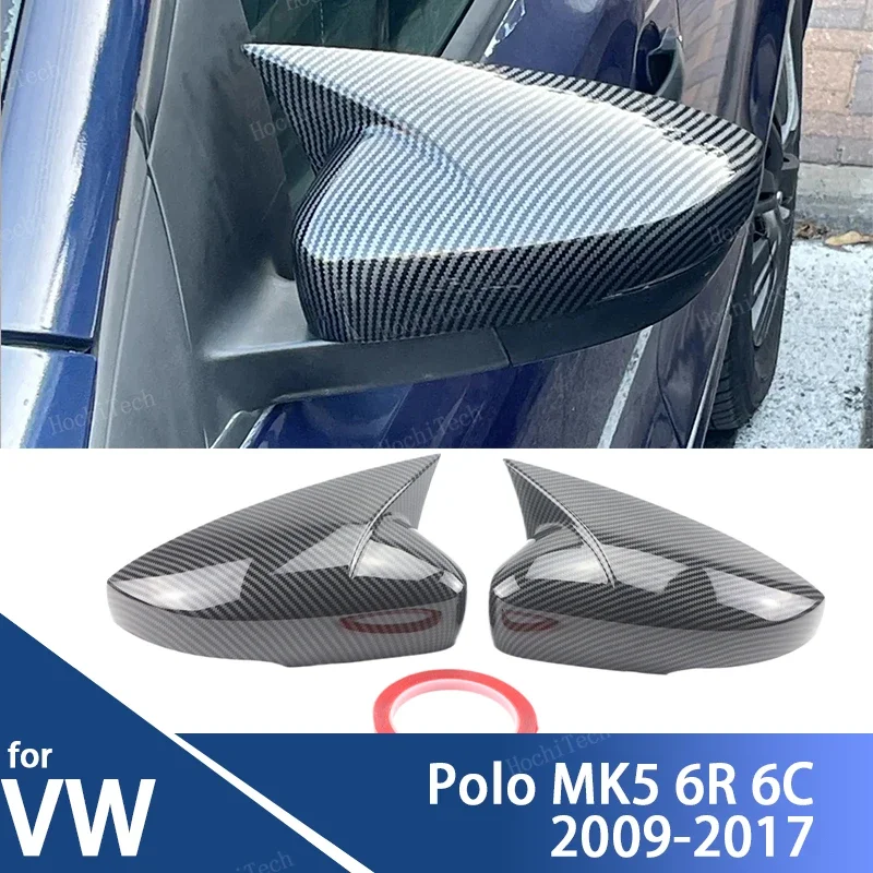 

ABS Carbon Pattern 2x Mirror Cover Car Side Rearview Mirror Cap Cover Shell sticker For Volkswagen VW Polo MK5 6R 6C 2009-2017