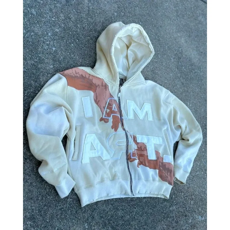 الأمريكية الرجعية إلكتروني طباعة Harajuku Y2K فضفاض البلوز الرجال الشارع عارضة أزياء زوجين المتضخم قلنسوة بسحاب النساء