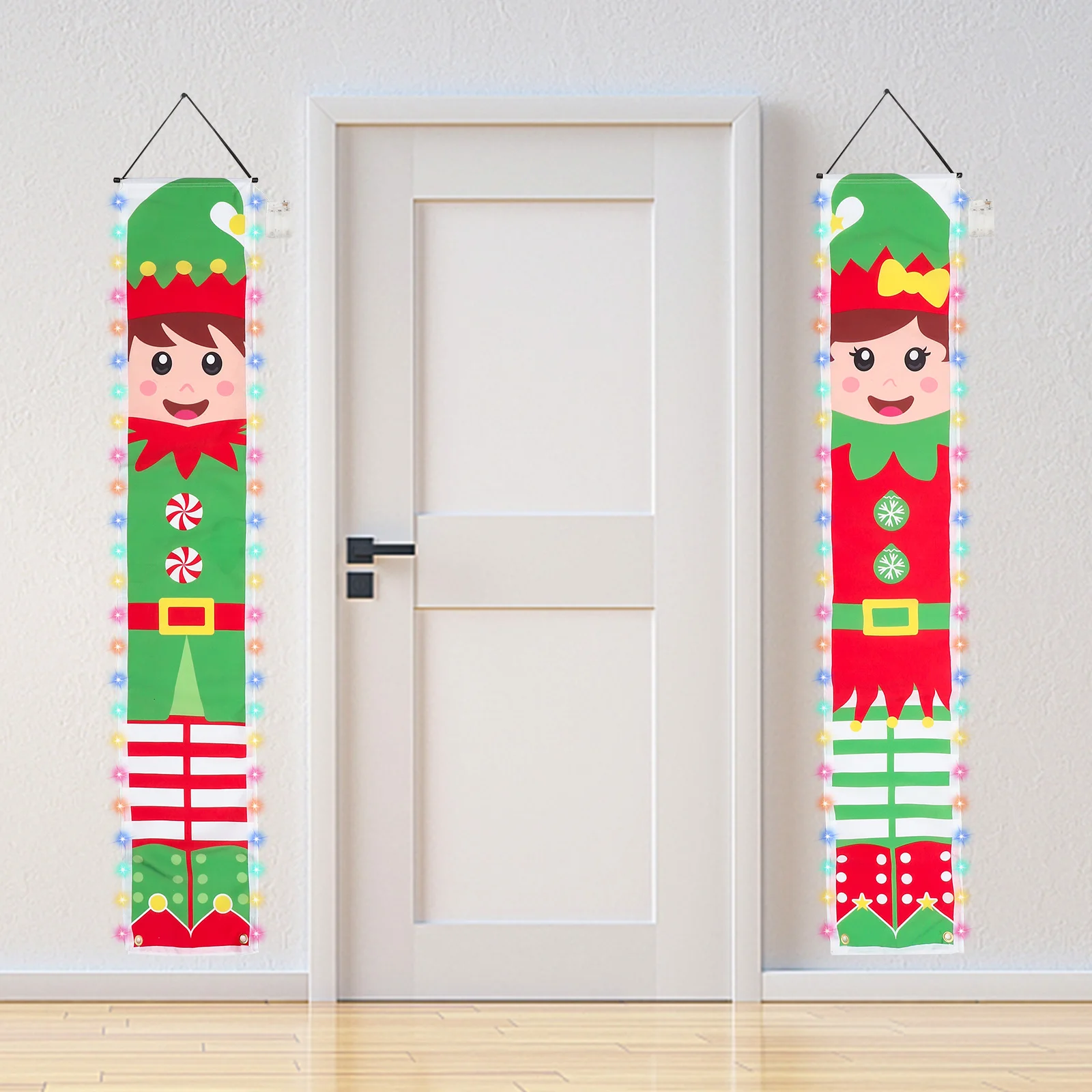 

1Pair Xmas Couplets Premium Polyester Material Christmas Door Porch Sign Hanging Banner Party Decoration Xmas Party Supplies