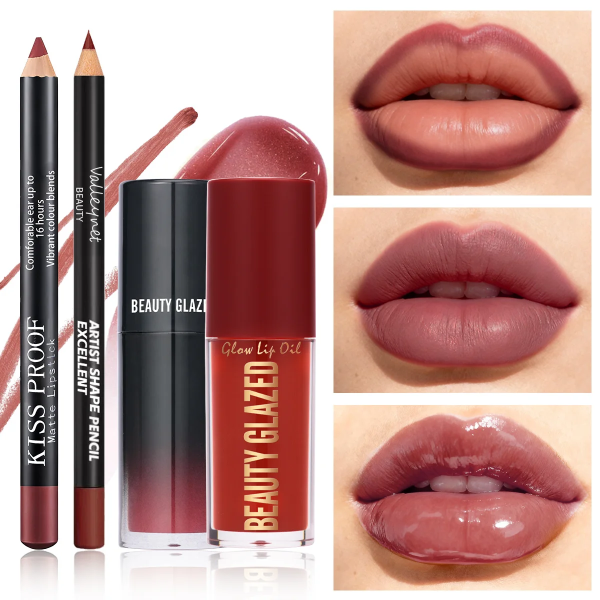 4 pz/set Velluto Lip Combo Set Matte Lip Liner Rossetto Olio per labbra Nude Lip Gloss A lunga durata Impermeabile Lip Look Trucco labbra