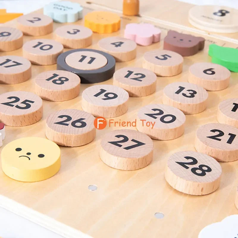 Kids Montessori Learning Calendar Cognition Time Week Month Ornaments Nordic Wood Toys Preschool Educational Toys for Children