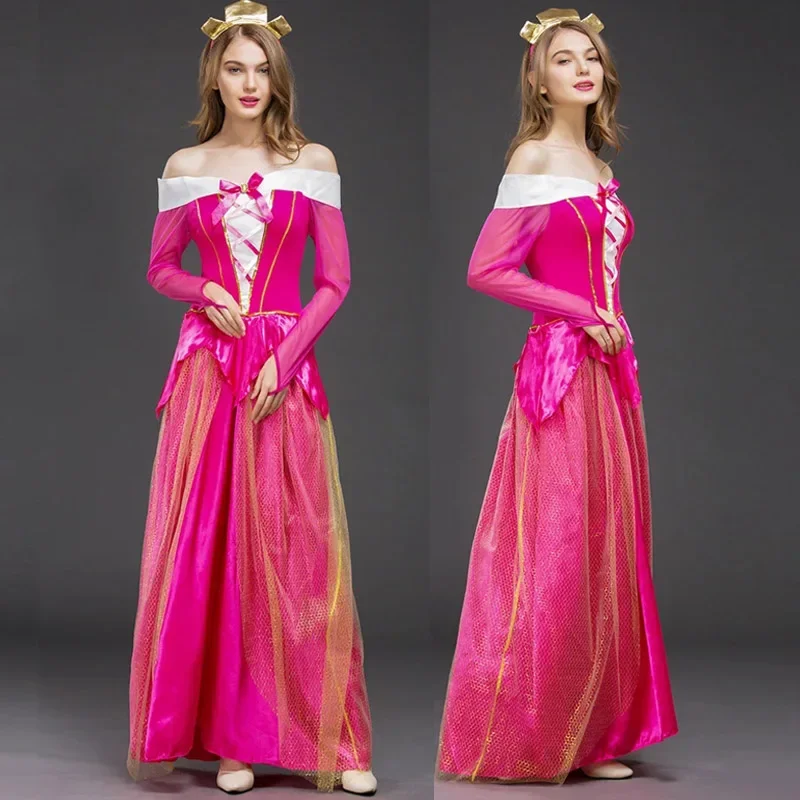 زي نسائي للبالغين، زي فاخر وردي للنوم، الأميرة أورورا الرائعة لحفلات الهالوين