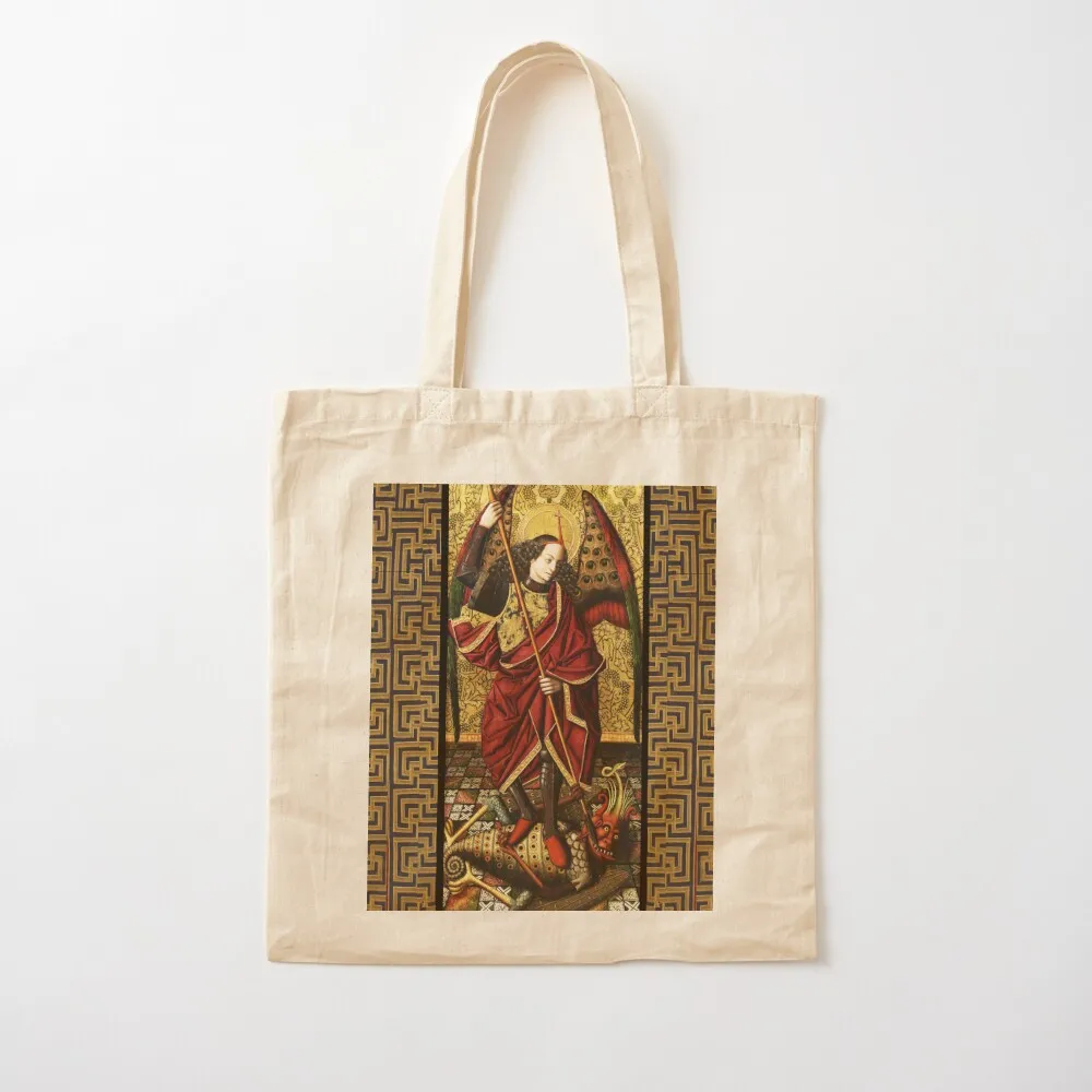 

St. Michael Archangel Defeating The Devil Tote Bag hand bags tote bags men Canvas Tote Bag