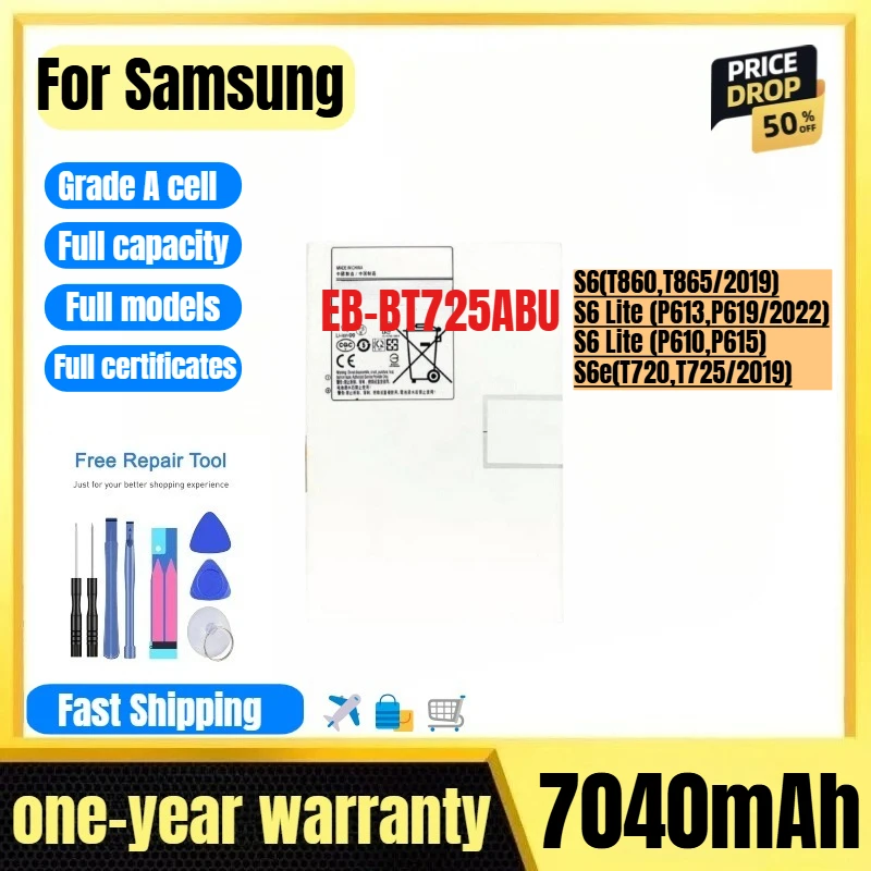

EB-BT725ABU for Samsung S6(T860,T865/2019)S6 Lite (P613,P619/2022)S6 Lite (P610,P615)S6e(T720,T725/2019) Tablet Battery