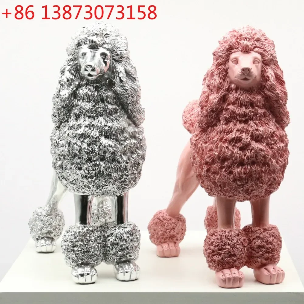 Resin Poodle Figurines Living Room Modern Ornament Simulated Creative Pink Miniatures Portable Home Decoration Interior