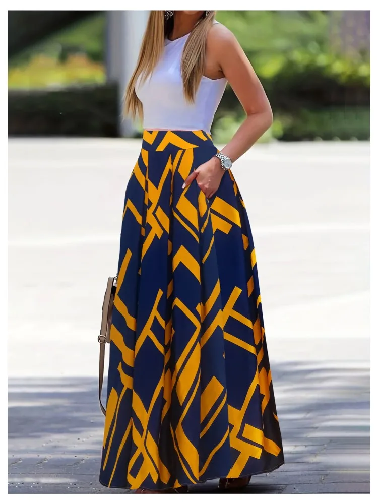 

Women Skirt Solid Color High Waist Large Hem Long Skirt Pockets Casual Commuter Style Slimming Skirt Women's Clothing Faldas