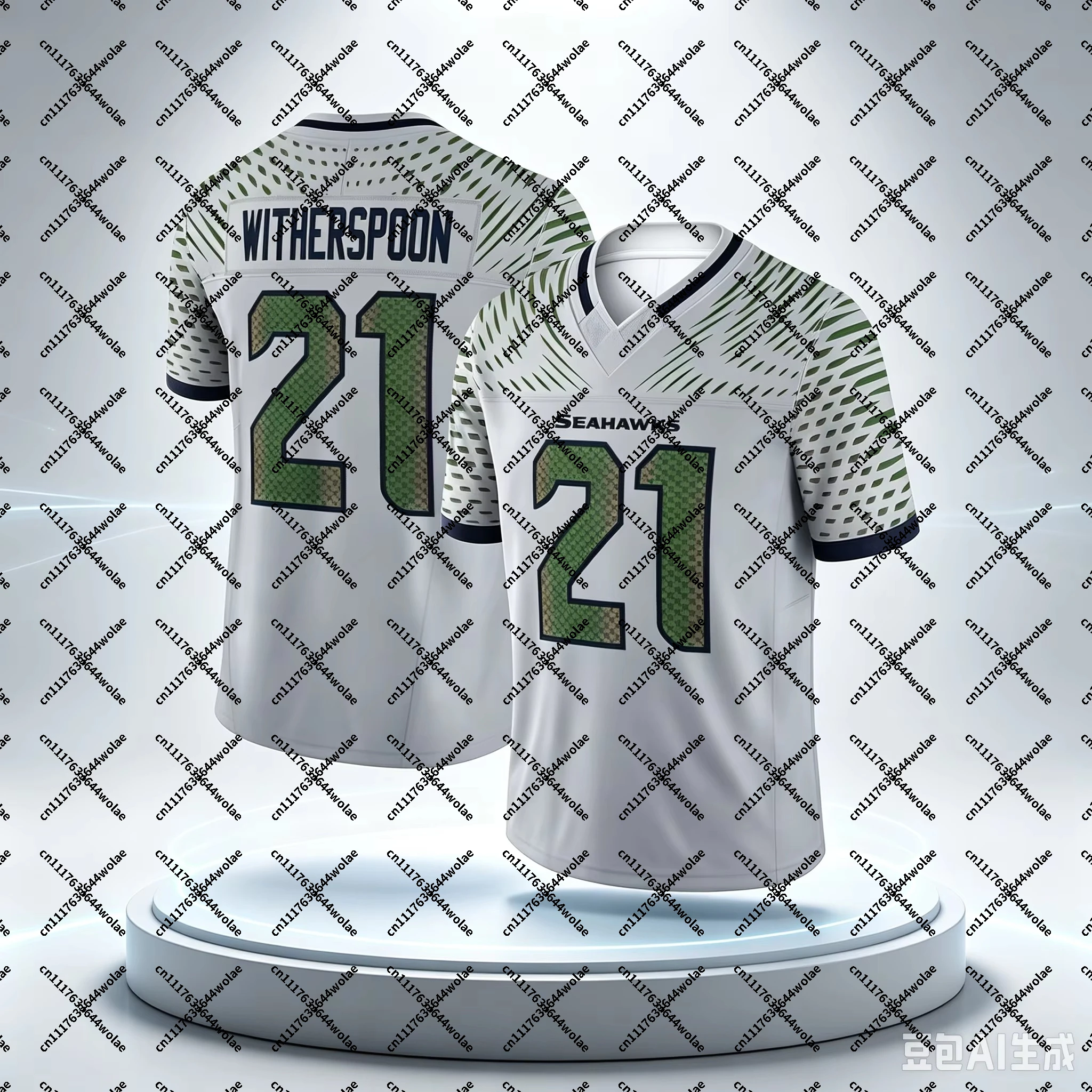 Men #21 Witherspoon White Gradient Football Jersey Camo Texture Number V Neck Seahawks Breathable Fan Jersey Family Matching