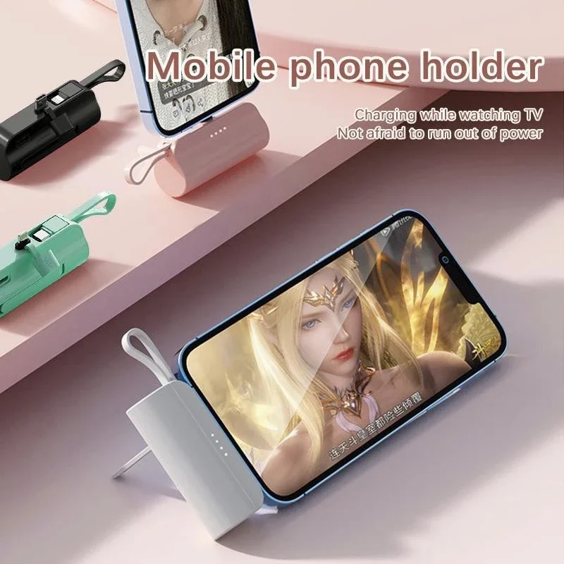 PURFIELD 5000mAh Mini Capsule Power Bank Compact Built-in Cable Portable External Charger for iPhone Huawei Type-C Smart Devices
