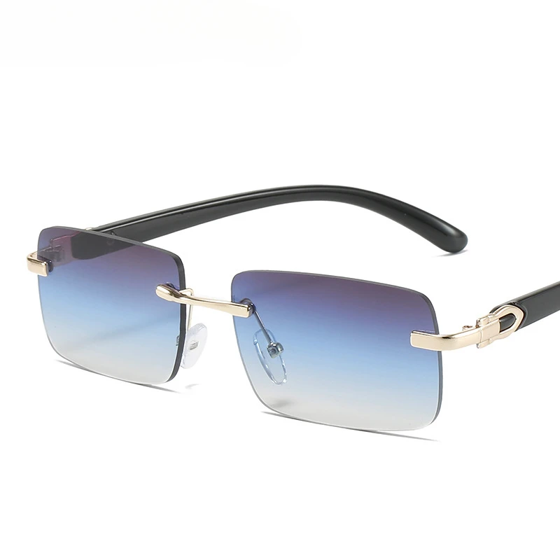 16222 Trendy Rimless Sunglasses Colorful Gradient Color Marine-Lens Sunglasses Square Retro