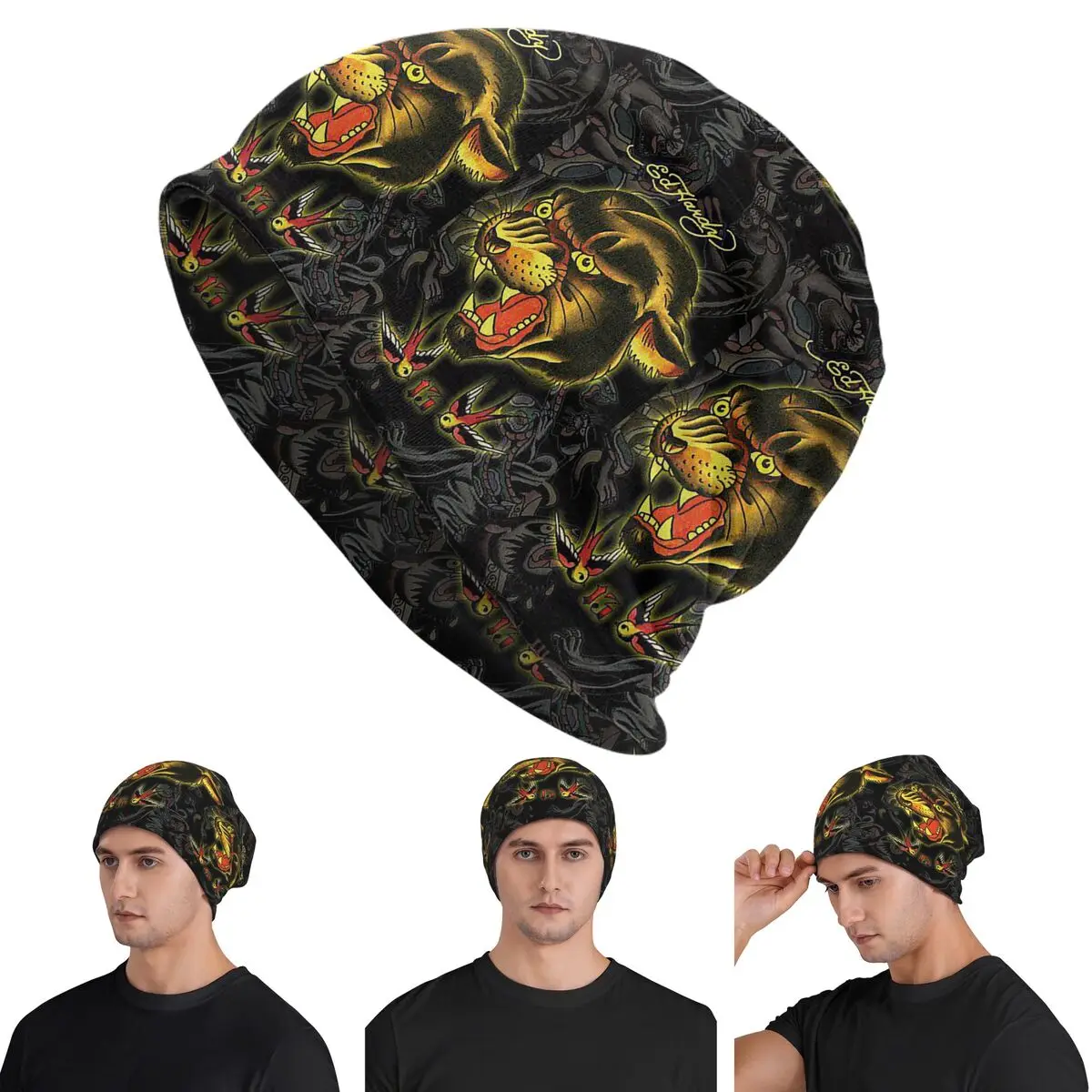 Ed-hardy Tattoo Tiger Skull Warm Knitted Cap Hip Hop Bonnet Hat Autumn Winter Outdoor Beanies Hats for Men Women Adult