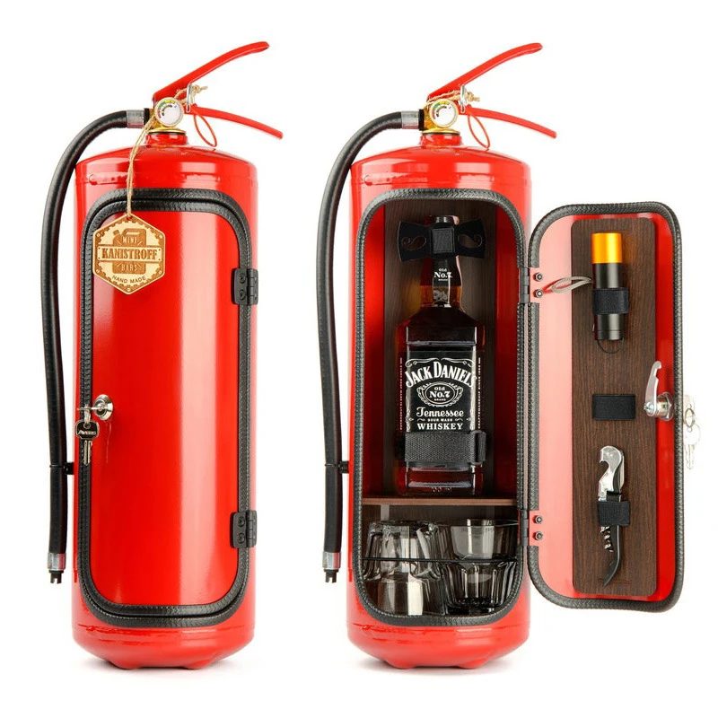 Fire Extinguisher Shape Wine Cabinet Decoration Mini Bar Wine Cabinet Crafts Ornaments Novelty Champagne Liquor Storage Box Gift