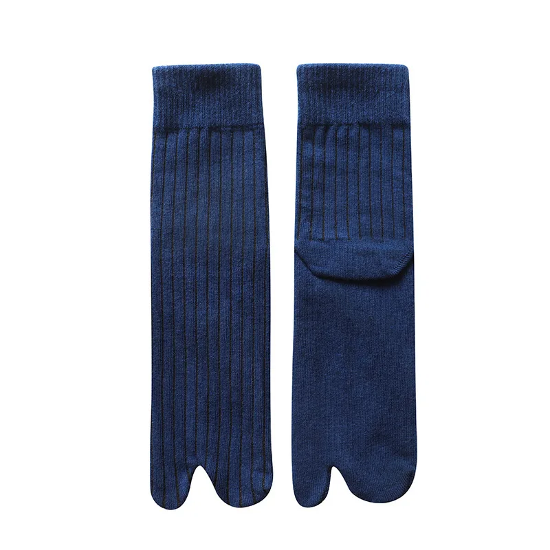 5 Pairs/lot Tabi Socks Men Cotton Autumn Winter Thick Middle Tube Striped Solid Color Sweat-absorbing Warm Split Toe Socks