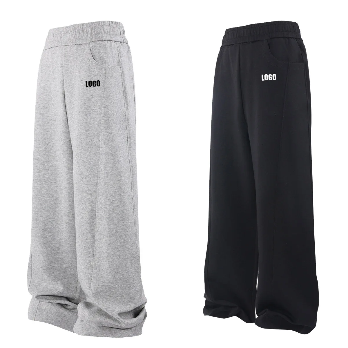 

Customized LOGO men's 2025 autumn and winter new 320g air layer cotton polyester scimitar loose straight casual trousers