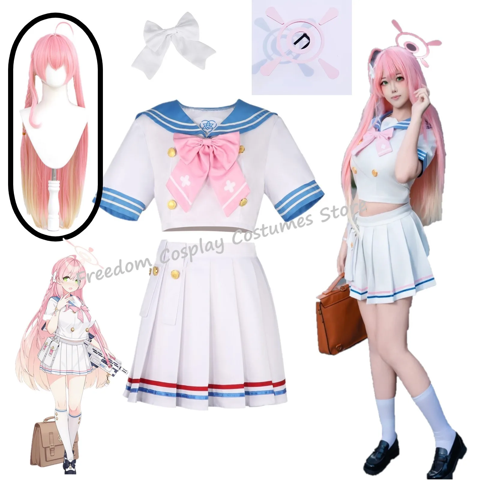

Anime Game Blue Archive Urawa Hanako Cosplay Costume Kawaii Sailor Suits Hanako Halo Wig Bowknot Headwear Halloween Party suit