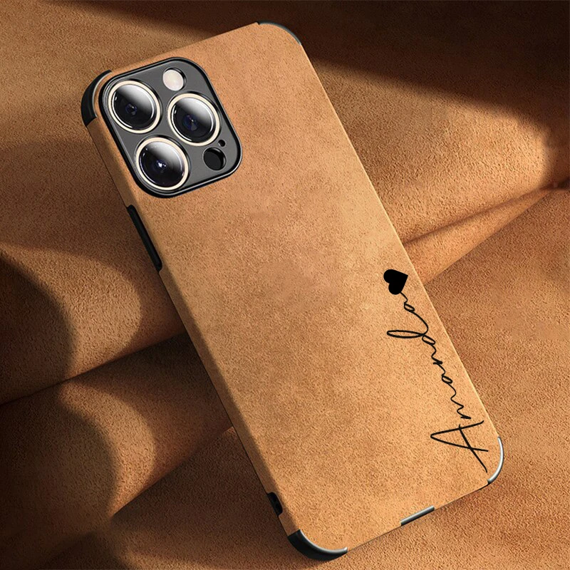 Personalised Case For iPhone 11 12 13 14 15 16 Pro Max Customized Name Shockproof lambskin Leather Gift Cover For 14 15 16 Plus