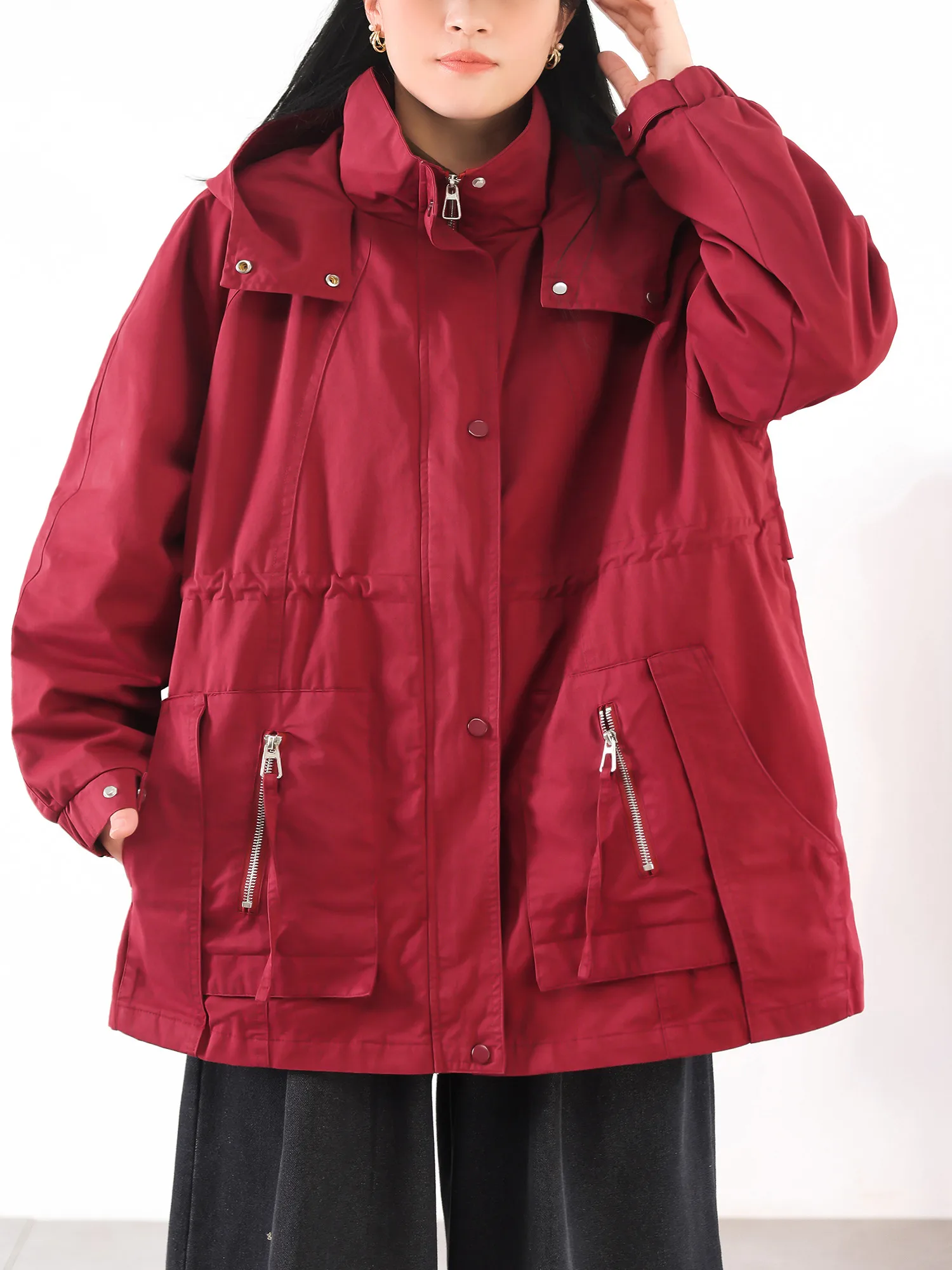 2026 Spring and Autumn New Women's Windbreaker Coat Loose Hooded Work Clothes Casual Windproof Coat