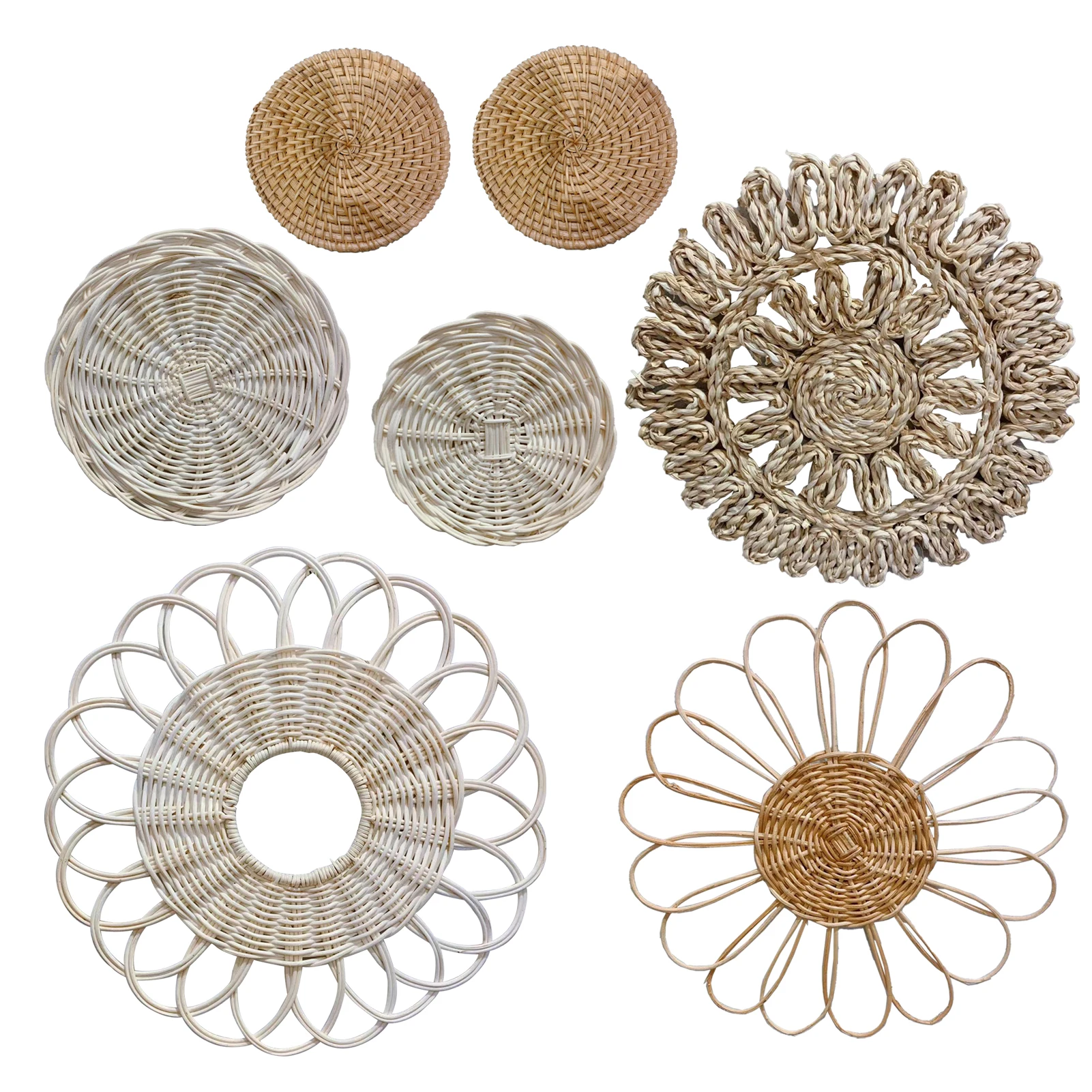 Woven Basket Set - 7Pcs Boho Rattan Wall Decor Set,