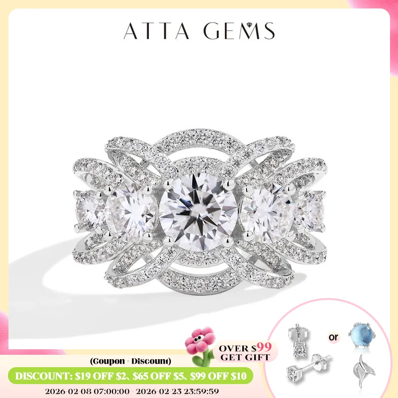 

ATTAGEMS Роскошное кольцо с муассанитом круглой огранки 1 карат для женщин D VVS1 Lab Diamond Настоящее серебро S925 Обручальное свадебное ювелирное изделие Pass Test