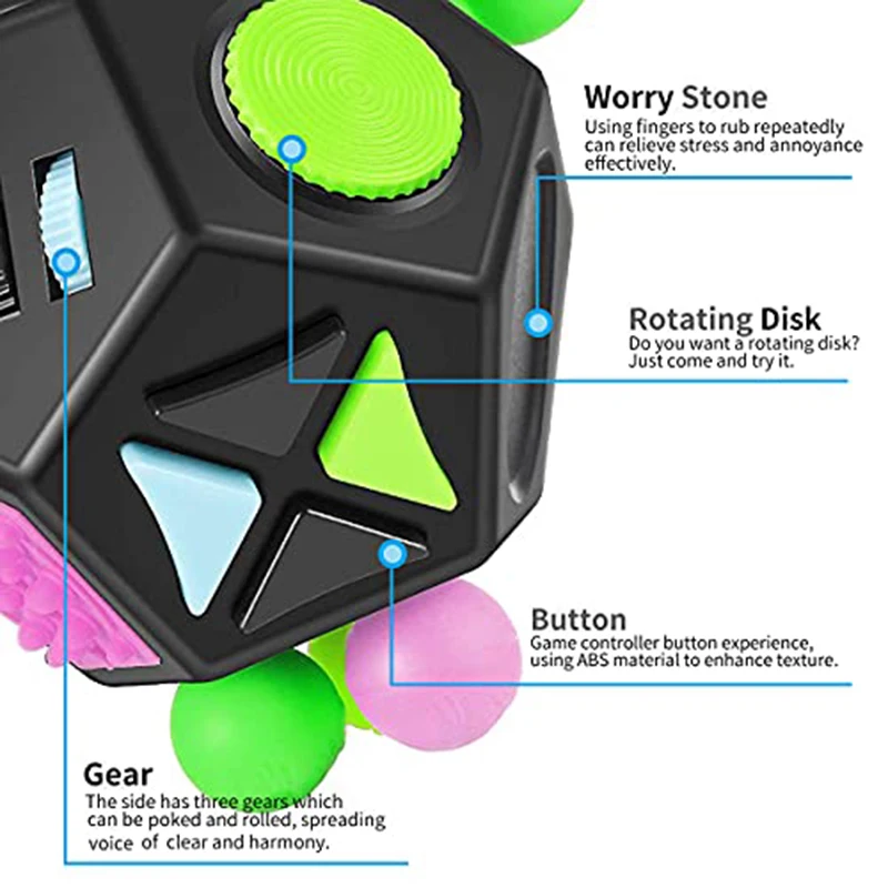 12-Side Fidget Toys Cube Stress Relief Anxiety Anti Decompression Cube for Children Adults with ADHD ADD OCD Autism Aнтистрес