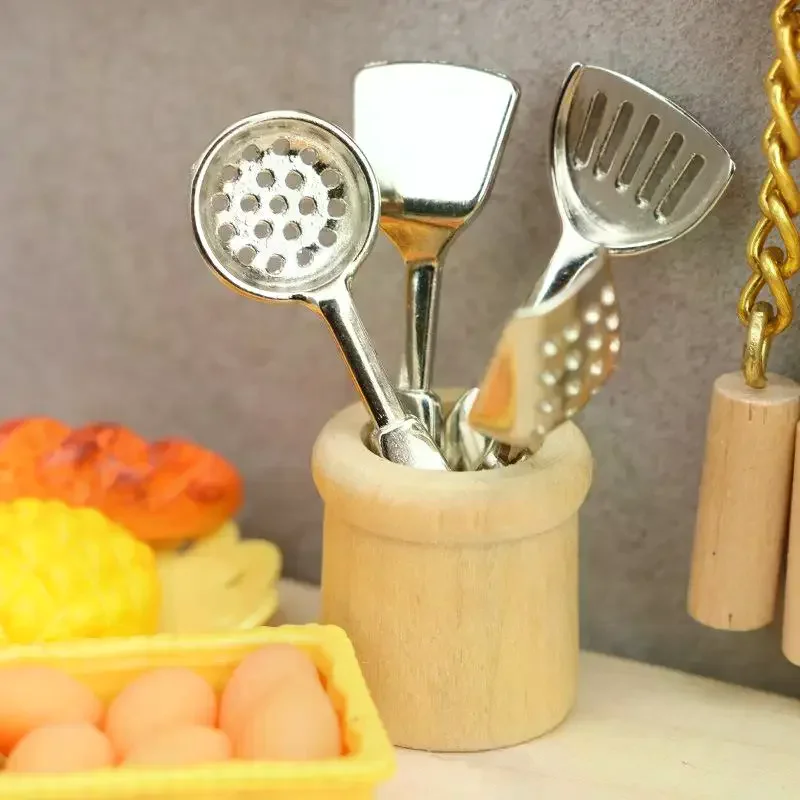 1Set 1/12 Poppenhuis Simulatie Miniatuur Spatel Lepel Set Pop Thuis Keukengerei Decor Poppenhuis Fantasiespel Speelgoed