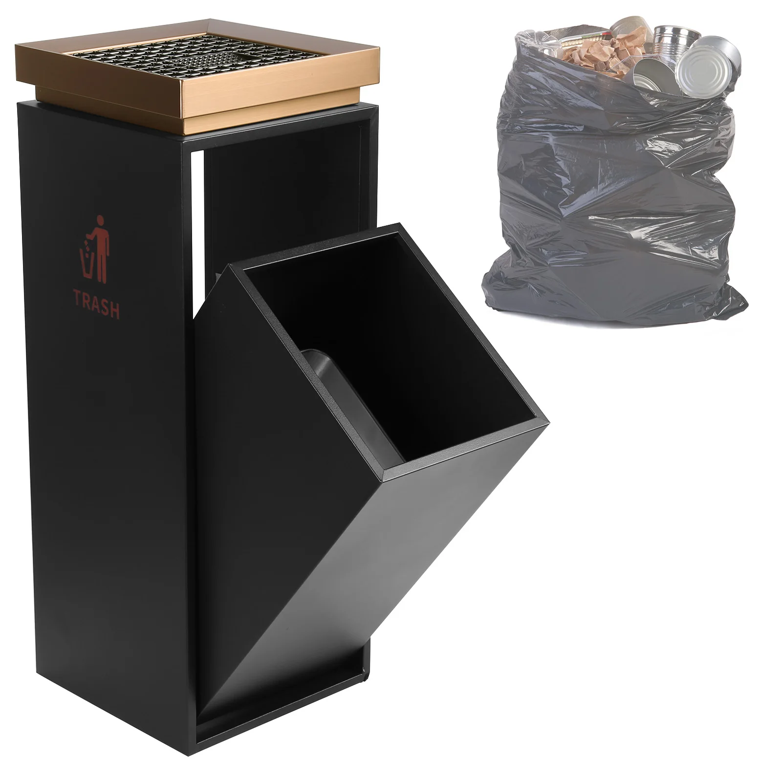 

Stainless Steel Trash Can with Ashtray/Lid with Removable Inner Bucket 29.53x11.02x11.02in for Office Hotel Lobby Patio