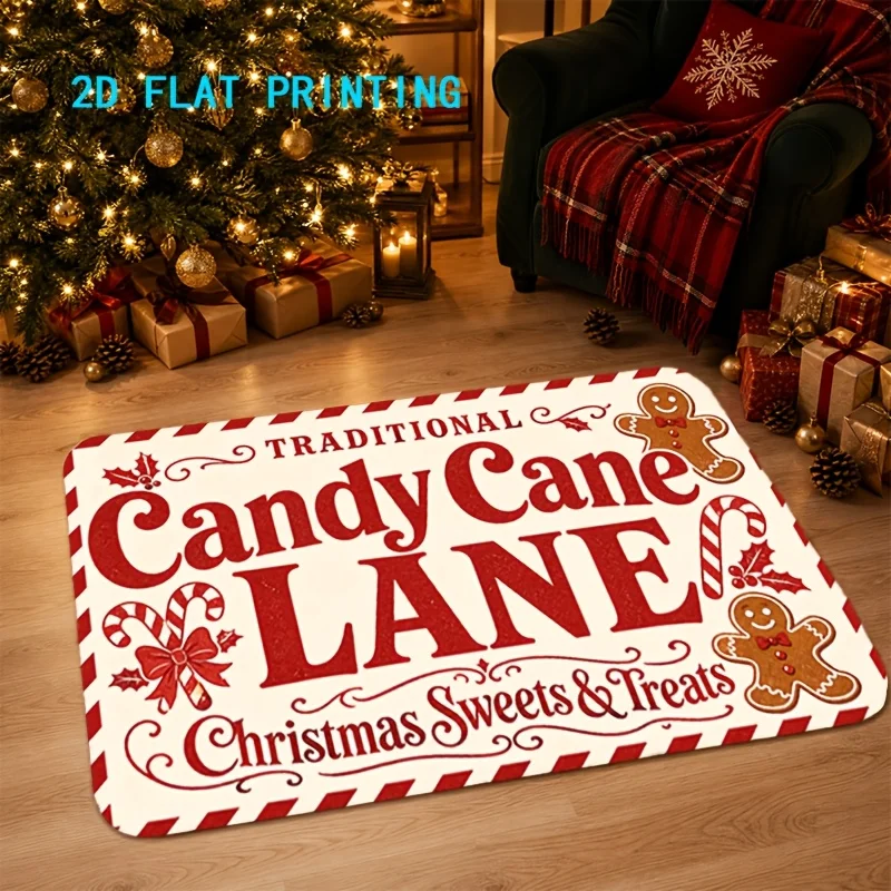 Xmas Gingerbread Man Printed Rug Candy Cane Lane Design Floor Mat For Home Festival Decor Gift