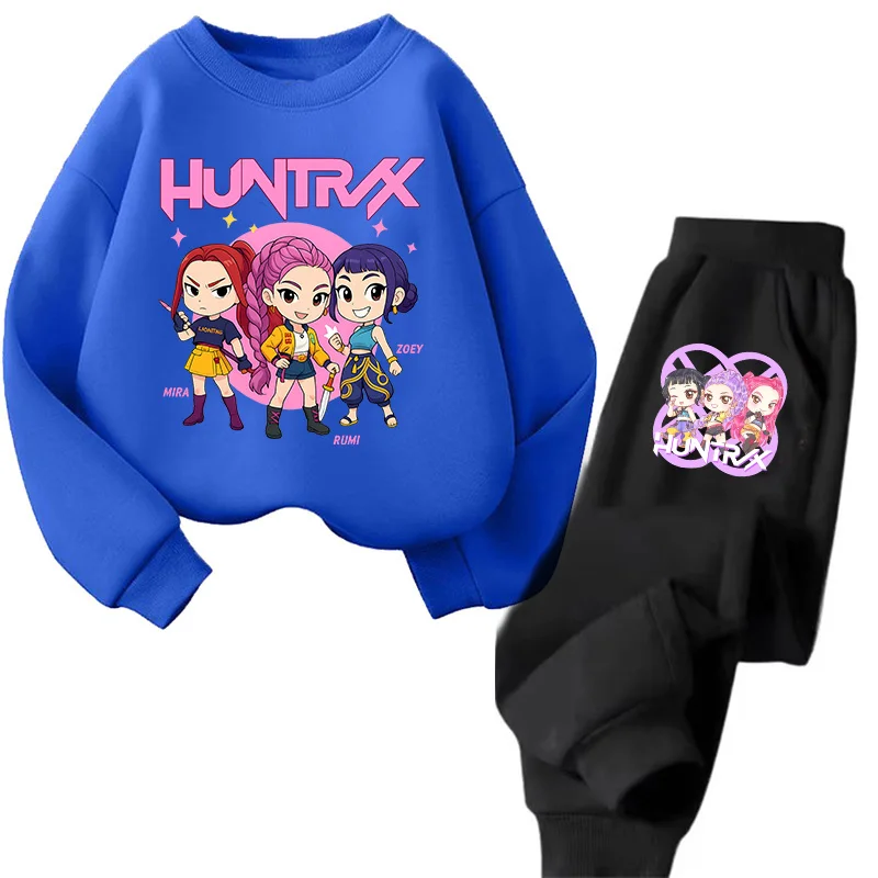 Harajuku pulôver tripulação pescoço crianças hoodies conjuntos kpop demônios caçadores moletom anime trucksuit dos desenhos animados meninas menino crianças roupas