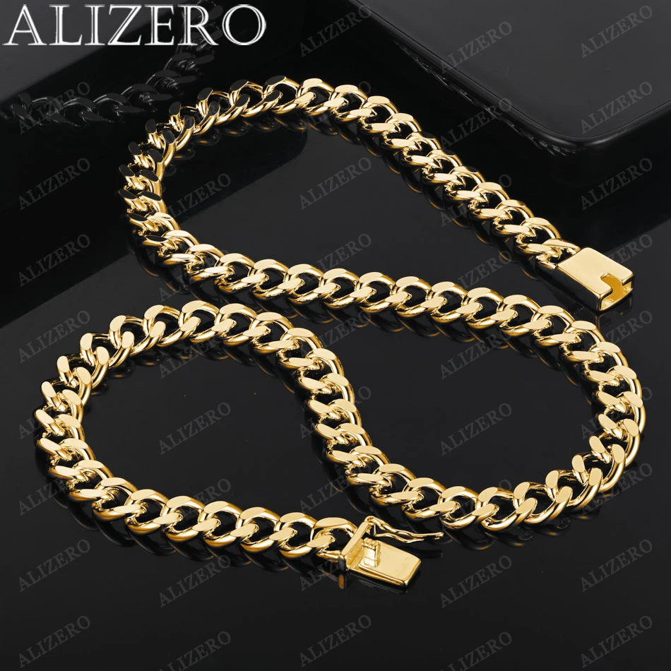 ALIZERO 18K Gold Necklaces 20/22/24 Inches 10mm Chain Necklace For Men Women Fashion Luxury Fine Jewelry Gifts