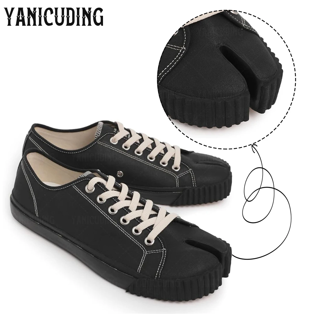 Black Canvas Tabi Sneakers Classic Designer Split Toe Shoes Fashion Style Lace up Casual Shoes for Women Custom Multicolor Shoes